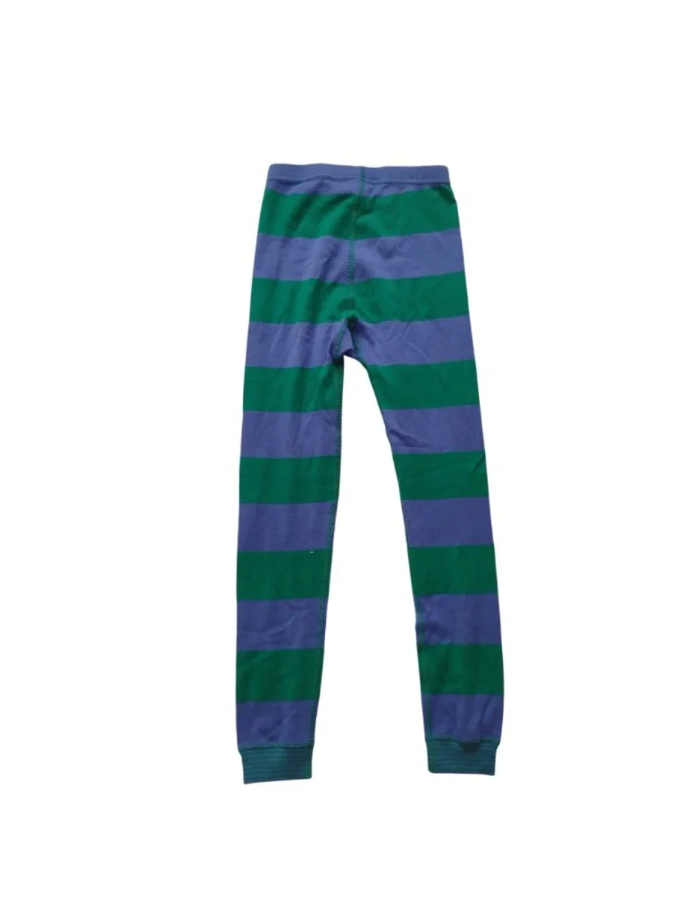 Hanna Andersson Kids Pajamas 8 Blue Green Wide Stripe Cotton Long Johns PJs